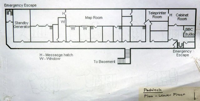 Picture of the lower floor plan of Churchill undeground bunker.