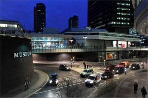 View to Museum of London at night.